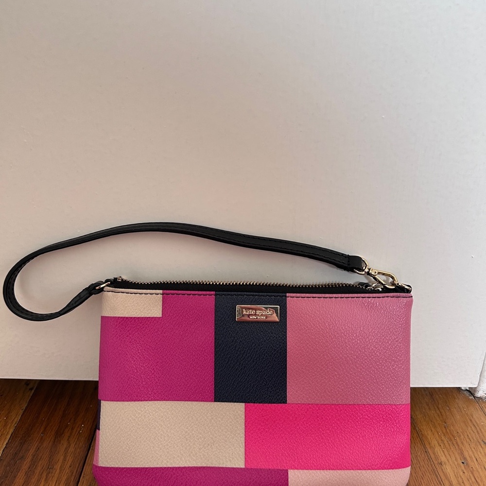 Kate Spade pink color block wristlet.